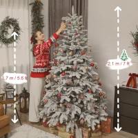 HOMCOM 7 ft Artificial Flocked Christmas Tree with 1867 Branches, Hinged Xmas Tree with Foldable Metal Stand, Easy Assembly for Home Office Decor(m-3)