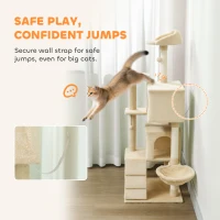 PawHut 140cm Large Cat Tree Tower with Sisal Scratching Posts, Plush Perches, Hammock, Beige(m-6)