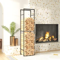 Outsunny Metal Firewood Log Holder, Heavy Duty Firewood Rack with Adjustable Shelf, Indoor Outdoor Fireplace Wood Storage Shelf, 45 x 31 x 170 cm, Black(m-8)