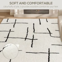 HOMCOM Modern Fluffy Area Rug, Geometric Pattern Washable Rug, Soft High Pile Floor Carpet for Living Room, Bedroom, Dining Room, Home Office, 170 x 120 cm, Cream(m-4)