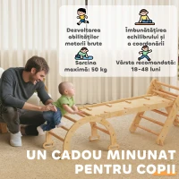 AIYAPLAY Joc pentru Copii 5 în 1 cu Triunghi, Tobogan Neted și Arc, din Lemn de Plop și Pin, 188x70x59 cm(m-8)