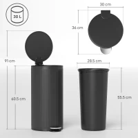 HOMCOM 30 Litre Pedal Kitchen Bin with Soft Close and Stay Open Lid, Rubbish Bin with Removable Inner Bucket for Kitchen, Office, Home, Black(m-3)