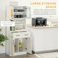 HOMCOM Kitchen Cupboard, Freestanding Storage Cabinet with 2 Adjustable Shelves, 2 Drawers and Open Counter for Living Room, Dining Room, 168cm, White(m-4)