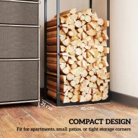 Outsunny Metal Firewood Log Holder, Heavy Duty Firewood Rack with Adjustable Shelf, Indoor Outdoor Fireplace Wood Storage Shelf, 45 x 31 x 170 cm, Black(m-5)