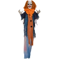 HOMCOM 168 cm Life Size Halloween Animated Standing Circus Clown with Red Light Up Eyes, Sound Activated Moving Arms & Body, Scary Clown Halloween Decorations, Battery Operated, Indoor Party Props(m-1)