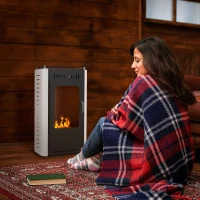 HOMCOM Cheminée poêle à éthanol avec réservoir 1,2L 3h de durée de combustion couverture 20 à 25 m² 50 x 27 x 82 cm noir(m-10)