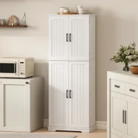 HOMCOM Buffet haut cuisine, armoire de cuisine, 4 portes, 10 niches, 8 porte-épices et étagères réglables, 60x35x162cm, blanc(m-9)