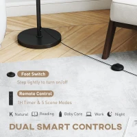 HOMCOM Floor Lamp with Remote, Height Adjustable Standing Lamp with Linen Shade, Dimmable with 3000K-6000K Adjustable Colour Temperatures, Foot Switch for Living Room Bedroom Office, Black(m-5)