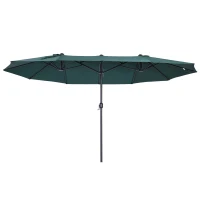 Outsunny Parasol de jardin exterieur parasol double rectangulaire 4,6L x 2,7l x 2,4H m avec ouverture fermeture manivelle, cadre en acier, toile 180 g/m², parasol pour balcon, piscine, vert(m-1)