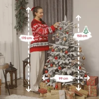 HOMCOM 5 ft Artificial Flocked Christmas Tree with 717 Branches, Hinged Xmas Tree with Foldable Metal Stand, Easy Assembly for Home Office Decor(m-3)