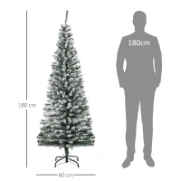 HOMCOM Albero di Natale Innevato in PP Verde con 492 Rami Ignifughi e Base in Acciaio Inox, Ø60x180 cm(m-3)