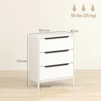 HOMCOM Chest of Drawers, Dresser with 3 Fabric Drawers and Aluminium Handles - White(m-3)