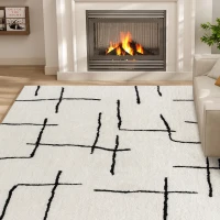 HOMCOM Modern Fluffy Area Rug, Geometric Pattern Washable Rug, Soft High Pile Floor Carpet for Living Room, Bedroom, Dining Room, Home Office, 170 x 120 cm, Cream(m-9)