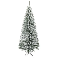HOMCOM Albero di Natale Innevato in PP Verde con 492 Rami Ignifughi e Base in Acciaio Inox, Ø60x180 cm(m-11)
