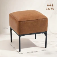 HOMCOM Poggiapiedi Salotto Pouf Basso Rivestito in PU con Gambe in Acciaio Imbottitura Spessa Ottoman per Divano Marrone(m-3)