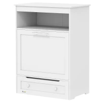 PawHut Pet Feeder Station, Dog, Cat Storage Container, with Raised Bowls, Hanger, Cabinet - White(m-11)