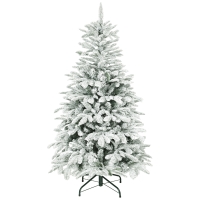 HOMCOM 5 ft Artificial Flocked Christmas Tree with 717 Branches, Hinged Xmas Tree with Foldable Metal Stand, Easy Assembly for Home Office Decor
