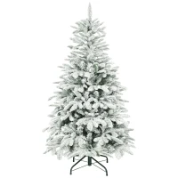 HOMCOM 5 ft Artificial Flocked Christmas Tree with 717 Branches, Hinged Xmas Tree with Foldable Metal Stand, Easy Assembly for Home Office Decor(m-1)