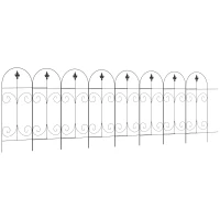 Outsunny Decorative Garden Fencing, 8PCs 44in x 12.5ft Outdoor Picket Fence Panels, Rustproof Metal Wire Landscape Flower Bed Border Edging, Black(m-1)