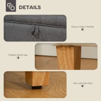 HOMCOM 16L Linen Storage Ottoman Padded Footstool with Rubberwood Legs for Storage Box, Bed End, Shoe Bench, Seating, Charcoal Grey(m-6)