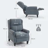 HOMCOM Recliner Armchair with Extended Leg Rest - Grey(m-3)