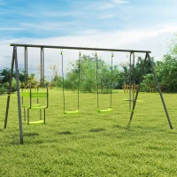 Outsunny Balançoire 4 agrès portique avec balançoire - dim. 3,55L x 1,84l x 1,86H m métal époxy anticorrosion PE Gris(m-10)