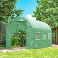 Outsunny 3.5 x 2m Walk-In Polytunnel Greenhouse, with Steel Frame, PE Cover, Roll-Up Door and 6 Windows, Green(m-2)