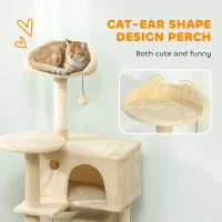 PawHut 140cm Large Cat Tree Tower with Sisal Scratching Posts, Plush Perches, Hammock, Beige(m-5)