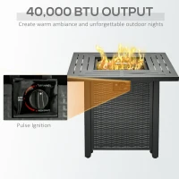 Outsunny Square Propane Gas Fire Pit Table, 40000 BTU Rattan Smokeless Firepit Patio Heater with Protective Cover, Glass beads and Lid, 71cm x 71cm x 63cm, Black(m-6)