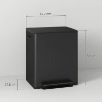 HOMCOM 50L Dual Compartment Stainless Steel Bin, with Deodoriser Holders - Black(m-3)
