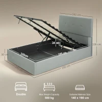 HOMCOM Cama con Contenedor y Espacio Abatible y Cabecero Aterciopelado Capitonné, en Madera y Metal, 195x141x106 cm, Gris(m-3)