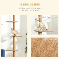 PawHut 260cm Floor To Ceiling Cat Tree for Indoor Cats w/ Three Platforms Activity Centre - Brown(m-6)