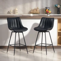 HOMCOM Jeu de 2 tabourets de bar, sièges de bar pivotants 360° revêtus en cuir synthétique avec dossier et repose-pieds noir(m-2)