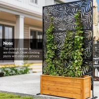 Outsunny Decorative Privacy Screen with Stand, 6.5FT Freestanding Metal Outdoor Divider, Decorative Privacy Panel with Expansion Screws for Garden Patio Pool Hot Tub, Willow Branch Style, Black(m-7)