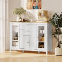 HOMCOM Mobile Cucina con 2 Cassetti e 3 Armadietti, Ante in Vetro e Ripiani Regolabili, 120x40x90 cm, Bianco e Rovere(m-2)