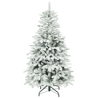 HOMCOM 5 ft Artificial Flocked Christmas Tree with 717 Branches, Hinged Xmas Tree with Foldable Metal Stand, Easy Assembly for Home Office Decor(m-10)