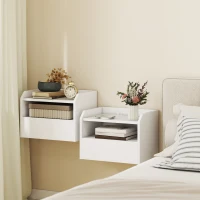 HOMCOM Set di 2 Comodini Sospesi con Stazione di Ricarica Cassetto Ripiano Aperto 40x29x29 cm Bianco(m-2)
