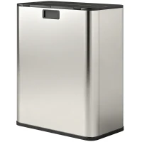 HOMCOM Dual Kitchen Bin with Soft-Close Butterfly Lid, 2 x 28L Stainless Steel Pedal Bin with Removable Inner Buckets, Fingerprint-Proof for Recycling and Waste, Silver Tone(m-11)