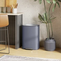 HOMCOM 50L Kitchen Bin with Soft-Close Lid and Stay-Open Function, Stainless Steel Pedal Bin with Removable Inner Bucket, Carry Handle for Kitchen, Office, Home, Grey(m-2)