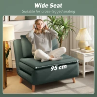 HOMCOM 3-in-1 slaapfauteuil met bedfunctie, ligfauteuil, verstelbare rugleuning, beukenhouten poten, kussen, Donkergroen(m-5)