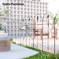 Outsunny Decorative Garden Fencing, 8PCs 44in x 12.5ft Outdoor Picket Fence Panels, Rustproof Metal Wire Landscape Flower Bed Border Edging, Black(m-6)