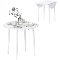 HOMCOM Folding Dining Table for 4, Round Drop Leaf Table, Modern Space Saving Small Kitchen Table with Wood Legs for Dining Room, White(m-10)