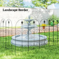 Outsunny Decorative Garden Fencing, 8PCs 44in x 12.5ft Outdoor Picket Fence Panels, Rustproof Metal Wire Landscape Flower Bed Border Edging, Black(m-7)