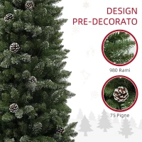 HOMCOM Albero di Natale Innevato Alto 225 cm con 980 Rami, Pigne e Base in Acciaio(m-5)