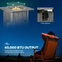 Outsunny 71cm 50,000 BTU Gas Fire Pit Table with Cover and Glass Screen - Grey(m-5)