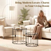 HOMCOM Elliptical Cut-Out Nesting Tables - Black(m-5)