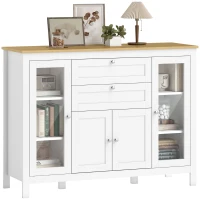 HOMCOM Mobile Cucina con 2 Cassetti e 3 Armadietti, Ante in Vetro e Ripiani Regolabili, 120x40x90 cm, Bianco e Rovere(m-11)