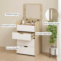 HOMCOM Coiffeuse de Maquillage 3 en 1 avec Tabouret Caché et Miroir Rabattable Table de Maquillage en Verre Visible Chêne et Blanc(m-4)