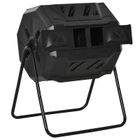 Outsunny Tumbling Compost Bin Outdoor 360° Dual Chamber Rotating Composter 43 Gallon, Black(m-1)