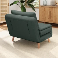 HOMCOM 3-in-1 slaapfauteuil met bedfunctie, ligfauteuil, verstelbare rugleuning, beukenhouten poten, kussen, Donkergroen(m-9)